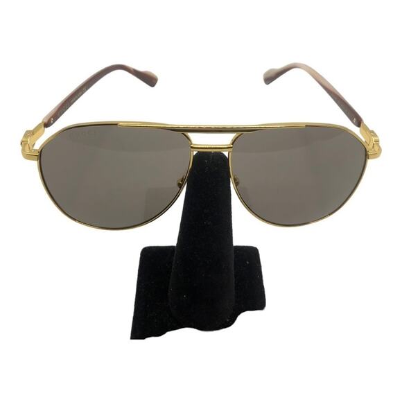 Gucci 59 MM Slim Metallic Frames Contrast Temples Classic Aviator Sunglasses - Picture 2 of 8